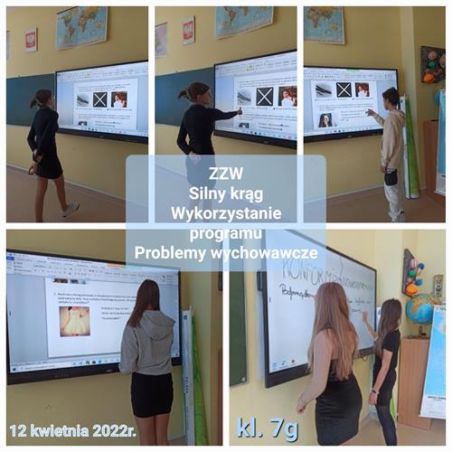 Praca uczniów na zajęciach z wykorzystaniem tablicy interaktywnej