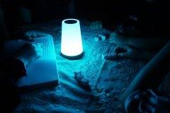 Zbliżenie na stół przykryty haftowanym, jasnym obrusem. Kilkoro dzieci rzuciło kości do wróżb, a prowadząca odczytuje ich znaczenie z zapisów w książce. Na stole widać tematyczne andrzejkowe rekwizyty i nastrojowe oświetlenie. 