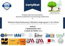 Certyfikat udziału w akcji Czytanie na polanie.