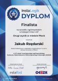 Biało-niebieski dyplom za udział w konkursie Instalogik dla Jakuba Rzędarskiego z podpsiami organizatorów