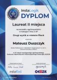 Biało-niebieski dyplom za udział w konkursie Instalogik dla Mateusza Duszczyka z podpsiami organizatorów