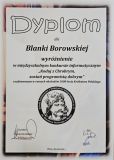 Dyplom dla Blanki Borowskiej za wyróżnienie w konkursie z logo szkoły SP11 w Płocku