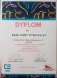Dyplom dla nauczyciela w podziękowaniu za pracę z nagrodzonym uczniem.