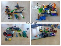 Kolaż czterech zdjęć – każde przedstawia przygotowaną przez uczniów konstrukcję z klocków LEGO.