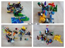 Kolaż czterech zdjęć – na każdym kolorowa budowla z klocków LEGO.