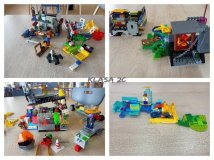 Kolaż czterech zdjęć – każde przedstawia przygotowaną przez uczniów konstrukcję z klocków LEGO.