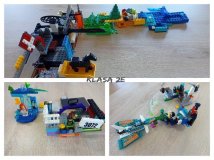 Kolaż trzech zdjęć – na każdym budowla z klocków LEGO.