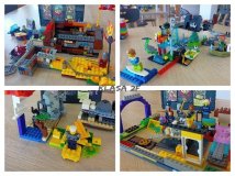 Kolaż czterech zdjęć - każde przedstawia przygotowaną przez uczniów konstrukcję z klocków LEGO.