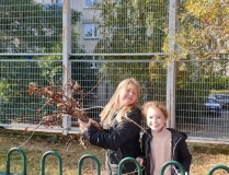 Wyszukiwanie i zbieranie patyków potrzebnych na lekcje matematyki na świeżym powietrzu.