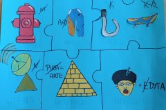 Rebusy dotyczące mitów opracowane przez uczniów klasy szóstej w ramach projektu Wśród greckich bogów i herosów.