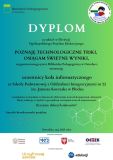 Dyplom ukończenia przez uczniów koła informatycznego III edycji Ogólnopolskiego Projektu Edukacyjnego „Poznaję technologiczne triki, osiągam świetne wyniki” z logiem projektu i podpisami na seledynowym tle.