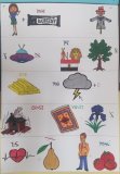 Rebusy, krzyżówki i plakaty obrazujące związki frazeologiczne związane z „Biblią” i mitologią grecką.