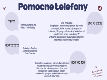 Zdjęcie ulotki zawierającej numery telefonów pomocowych, między innymi telefonu zaufania dla dzieci i młodzieży- 116 111.