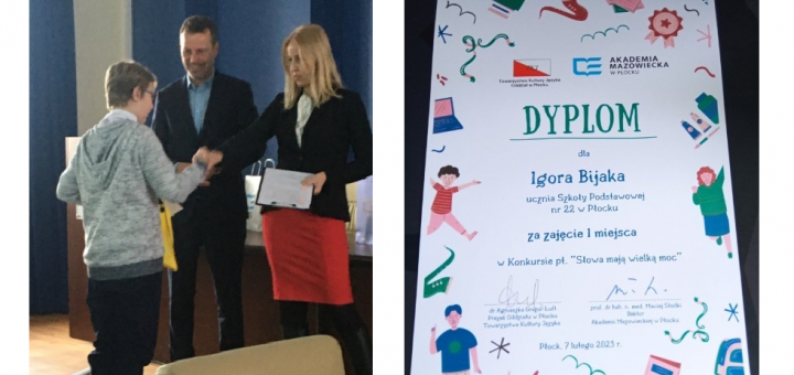 Laureat konkursu odbiera nagrodę i dyplom.