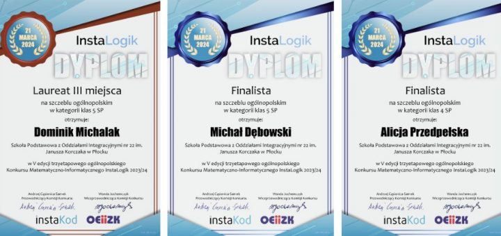 Dyplomy finalistów konkursu InstaLogik