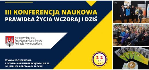 Na niebiesko - żółtym tle napis III konferencja naukowa "Prawidła życia wczoraj i dziś"