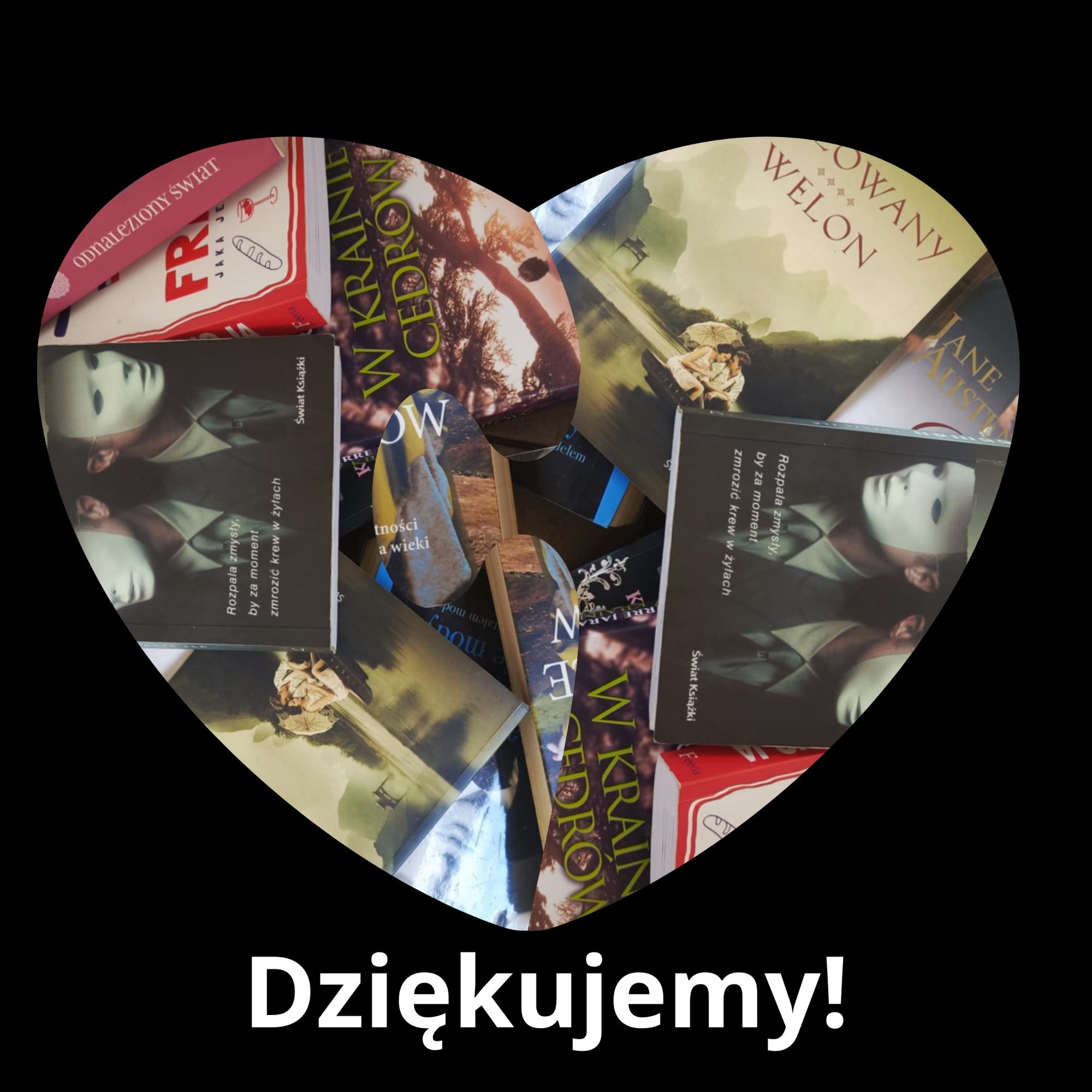 Na zdjęciu ukazany jest stos książek zebranych na rzecz hospicjum.