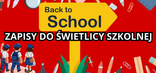 Plakat z informacją o zapisie uczniów do świetlicy szkolnej.