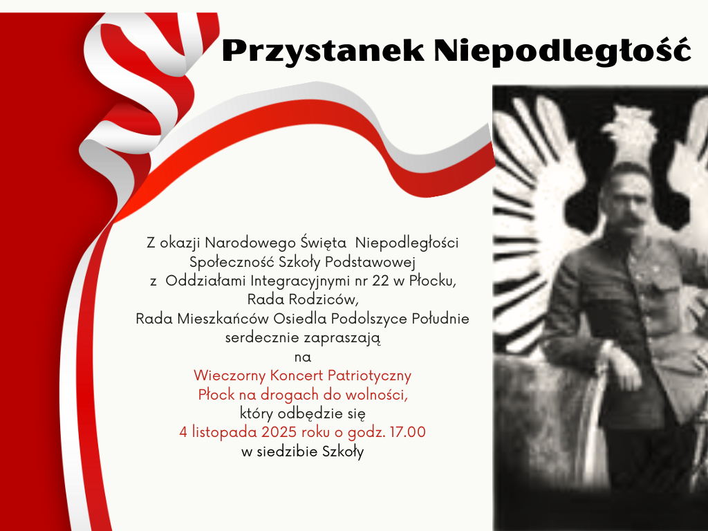 Na biało-czerwonym tle napis "Przystanek Niepodległość" wraz z opisem wydarzenia i informacjami kiedy i gdzie się on odbędzie.