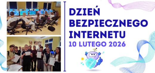 Grupa uczniów uczestniczy w wydarzeniu z okazji Dnia Bezpiecznego Internetu, które odbyło się 10 lutego 2026 roku, podczas którego organizowane są zajęcia edukacyjne i rozdawanie certyfikatów.